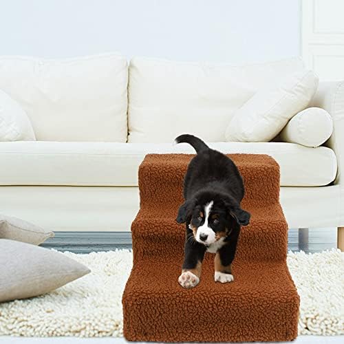 מדרגות כלבים של Yofit - ללא החלקה 3 מדרגות חיות מחמד לחתולים וכלבים, פלסטיק מתקפל עם שטיח רחיץ