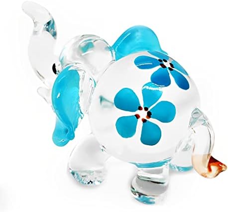 עיצוב צ'אנגתאי 1 ”חצי פיל כחול גבוה פרח זכוכית מפוצץ פסלון צבועים בעלי חיים חמוד