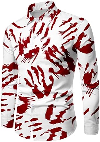 מפלגת Mynkyll זכר ליל כל הקדושים דם דם חולצה מודפסת שרוול ארוך פנה צווארון חולצות אימון שרוול ארוך