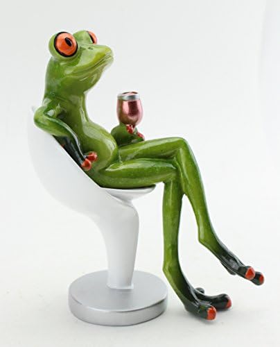 אנו משלמים את חידוש מס המכירות שלך מצחיק צפרדע מצחיקה צלמית מחזיקה כוס יין יושבת על כיסא פסל מרגיע