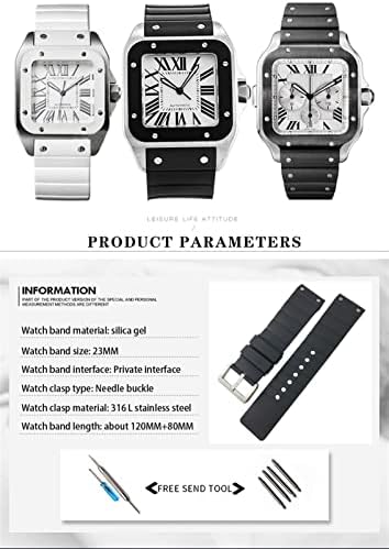 TTUCFA לסנטוס Watchband 23 ממ רצועת שעון סיליקון עבור Santos de Cartier 100 שחור חום חום אטום מים