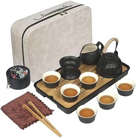 סט תה יפני, סט תה גונגפו סיני עם קומקום, כוסות תה, מיכל תה, מגש תה, כוס גוגנדו, סט תה אסייתי יפה