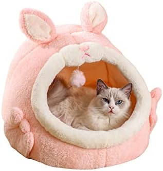 קוויני חתול מיטה לחתולים מקורה, חתול אוהל קטיפה בית ארנב עיצוב חתלתול מיטה עם פומפונים חמוד