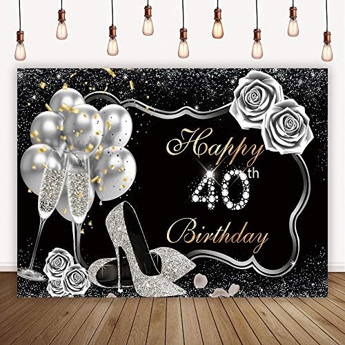 קרפלימס שחור וכסף 40 יום הולדת רקע עקב גבוה עלה יום הולדת שמח בנות 40 מסיבת קישוטי נשים עוגת שולחן