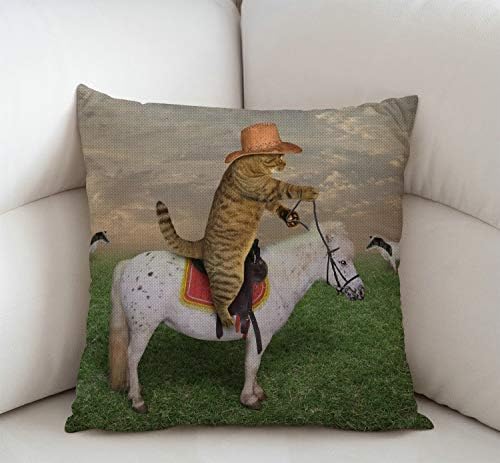 סווונו מצחיק חתול בית חווה ד ' קור החתול קאובוי על סוס דקורטיבי לזרוק כרית כיסוי כותנה פשתן ספה