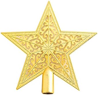עץ כוכב שטוח בגודל 5.9 אינץ 'טופר זהב זהב קישוט חג המולד נצץ כוכב עץ נצנץ נצנצים עץ חג המולד קישוט פסל שחור