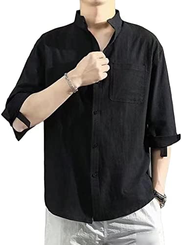 Maiyifu-GJ חולצת פשתן כותנה לגברים שרוול רגיל מוצק שרוול קיץ חולצות חוף כפתור מזדמן על חולצת