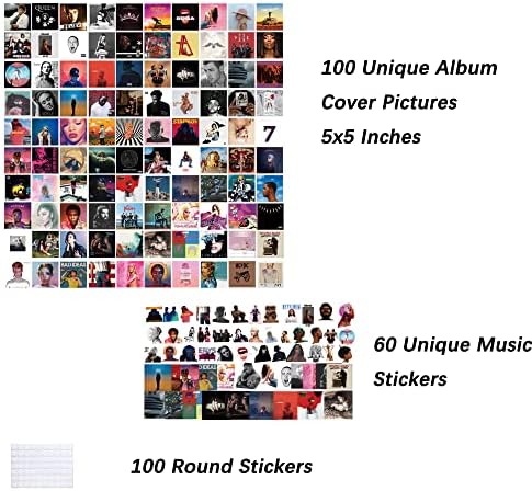 BTAIDI 160 PCS עטיפת אלבום פוסטר ערכת קולאז 'וול קולאז' תמונות אסתטיות, ערכת קולאז 'עטיפת אלבום בגודל 5x5