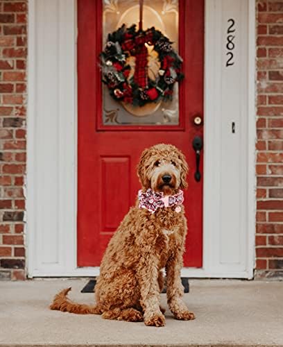 צווארון כלבי כותנה של כלב חג המולד עם עניבת פרפר, צווארון כלב מחמד של סנטה קלאוס אדום, צווארון