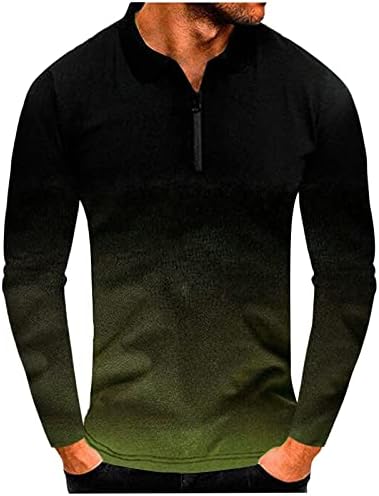 XXBR Mens Polo חולצות רוכסן צווארון צווארון גולף נופלים שרוול ארוך רזה מתאים לשריר שיפוע טניס