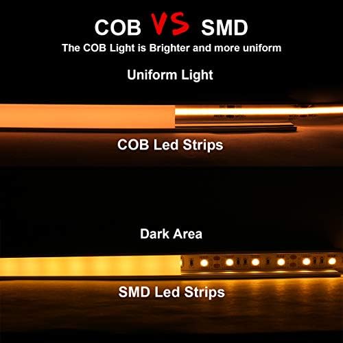 אור רצועת LED COB, DC24V CRI 90 רצועת LED תאורה 480 צ'יפס/מ ', אורות קלטת לומן גבוהים ללא נקודה 16.4ft גמיש 2700,000