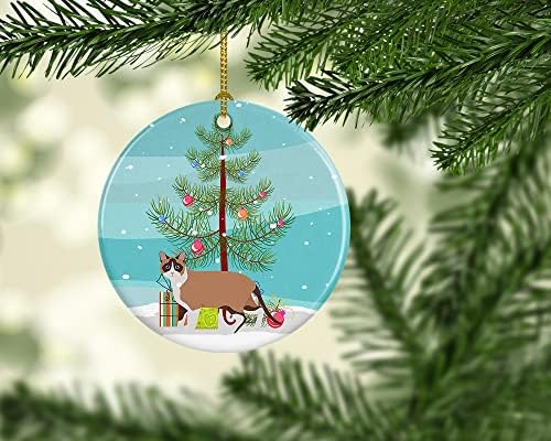 אוצרות קרוליין CK4719CO1 חתול שלג חתול חג מולד שמח, קישוטים לעץ חג המולד, קישוט תלוי לחג המולד,