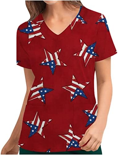 חולצת חולצה לנשים קיץ סתיו 2023 בגדים טרנדי שרוול קצר צווארון עבודה גרפית לשפשף עם כיסים 3 ג