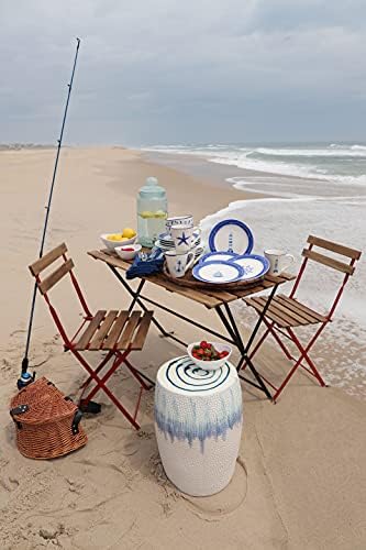 יורו Ceramica ahoy אוסף ימי 8.7 אינץ 'סלט קרמיקה/צלחות קינוח, סט של 4, עיצובים שונים, כחול לבן