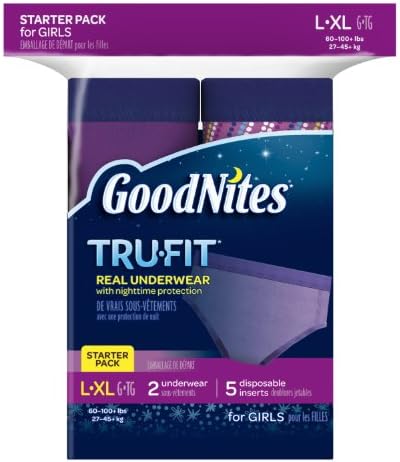 Goodnites Tru-fit תחתונים אמיתיים עם חבילת המתנע להגנת לילה לבנות, גודל גדול וגדול במיוחד