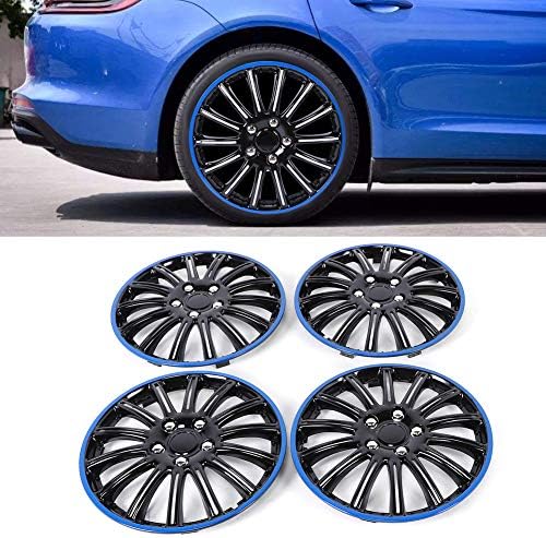 כיסויי גלגלים של Kimiss Hubcap, 4 יחידות 15 אינץ 'הגלגלים הצמד על כובעי רכזות כיסוי שחור BlackBlue מתאים ל- R15
