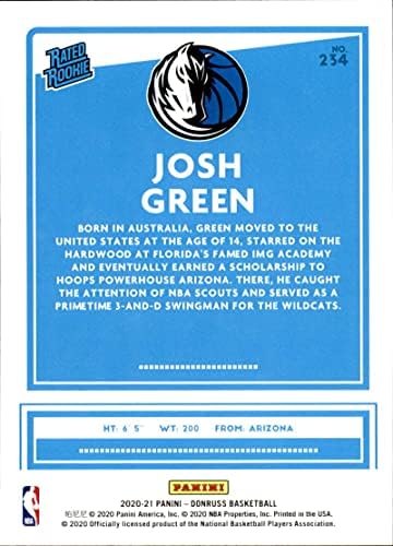 כרטיס מסחר בכדורסל NBA 2020-21 דונרוס 234 ג'וש גרין מדורג טירונים NM ליד מנטה RC טירון מאבריקס