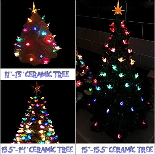 117 יחידות קרמיקה עץ חג המולד עץ חג המולד כחול כהה אורות החלפת ציפורים נורות וכוכבי 2 יחידים טופר עץ לעץ רטרו