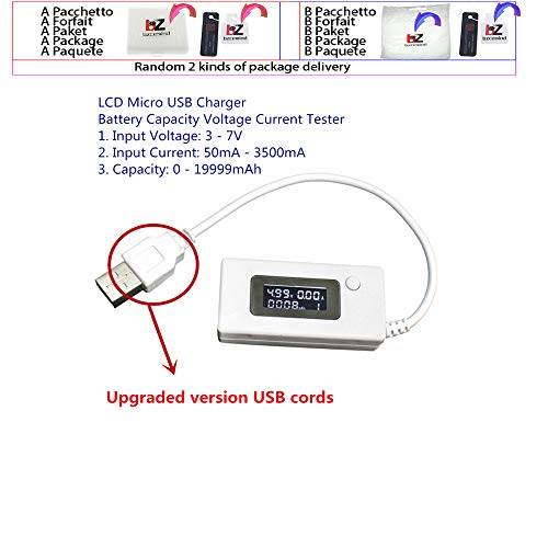 LCD Micro USB מטען קיבולת מתח מתח זן גלאי מד גלאי לבן/שחור+נגד עומס 2A/1A עם מתג, עומס