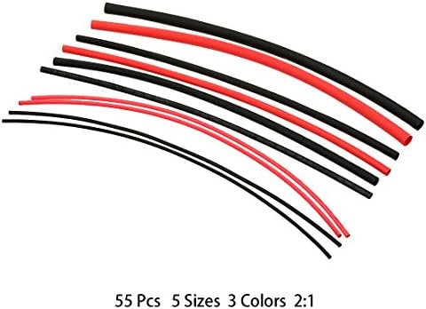 AEXIT 55 יחידות 2: 1 צינורות חום מכווץ צינור צינור צינור שרוול כבל חוט 5 מידות צינורות פלסטיק 3 צבע