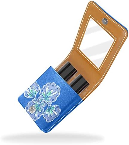 אוריואקאן שפתון מקרה עם מראה חמוד נייד איפור תיק קוסמטי פאוץ, בציר כחול ארבעה עלה דשא