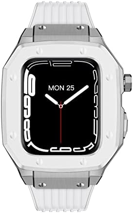 מארז שעון סגסוגת Kavju לסדרת Iwatch Seet Cover עבור Apple Watch 7 6 5 4 44/45 ממ מתכת יוקרה גומי נירוסטה אביזרים