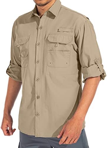 חולצות ספארי של לינלון לגברים עם שרוול ארוך הגנה מפני דיג דיג upf 50+ קמפינג קמפינג מהיר קמפינג יבש