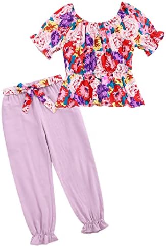 סט בגדי בנות קוקומה 2 יחידות טוניקה רכה פרחונית + מכנסיים קצוצים עם 2 כיסים ערכות בגדים 3-12
