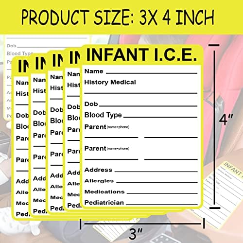 תינוק I.C.E. מדבקת כרטיס 3 x 4 אינץ 'זיהוי חירום לילד מדבקות מושב רכב - מושבי רכב לילדים קובץ