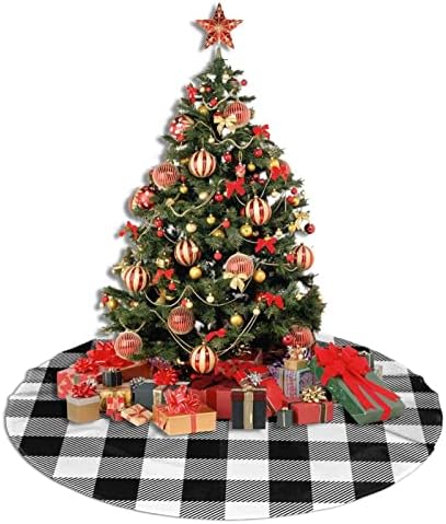 חצאית עץ חג המולד משובצת שחור לבן, מחצלת עץ קישוטי חג המולד גדולה לחג קישוטי מסיבות חג 48 אינץ '