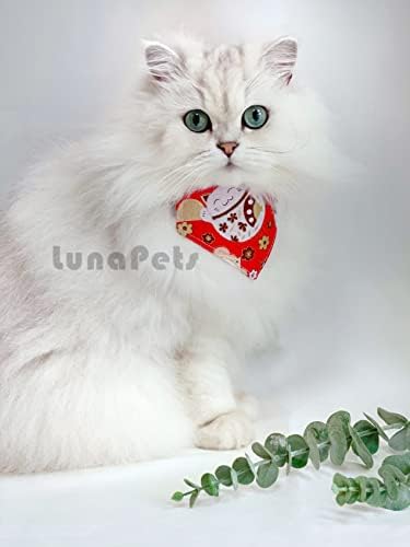 אוחיו יפני חתול בנדנה-2 מארז / בנדנה צווארון מתכוונן יפני סגנון חתלתול פרימיום עמיד, כחול / אדום