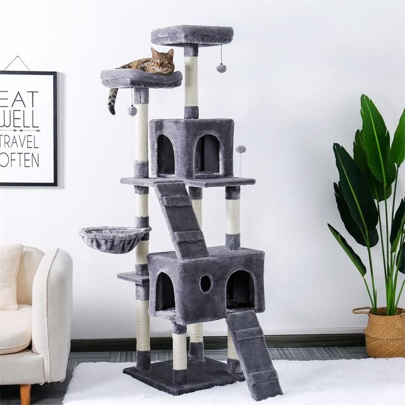 רב-רמת חתול עץ לחתולים עם מפנק מוטות יציב חתול טיפוס מסגרת חתול השריטה לוח צעצועים