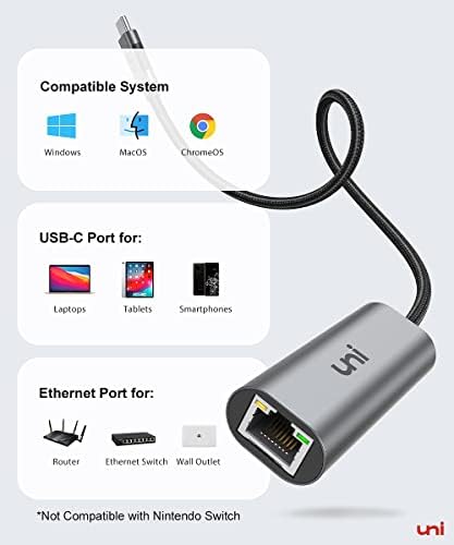 UNI USB C ל- Ethernet מתאם 2.5G & USB C ל- USB 3.0 רכזת עם Gigabit Ethernet