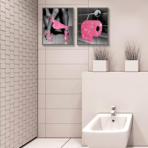 Luodroduo קיר אופנה אמנות אמבטיה עיצוב הדפסת הדפסת סט של 6 ורוד גליטר רקמות רקמות בד פוסטרים תמונות תמונות