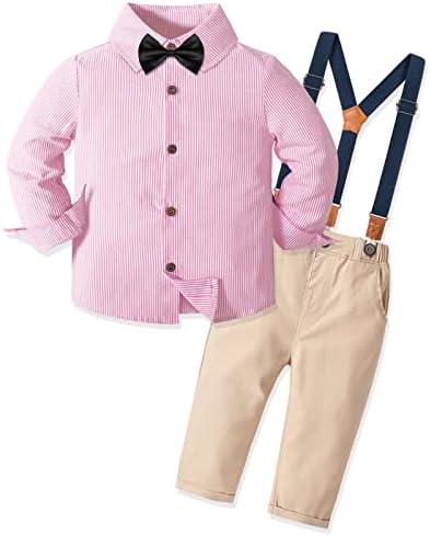 Weilafeir פעוט בגדי ילד תינוק תינוקת ג'נטלמן תלבושת תלבושת נער חולצת שמלה עם קשת+מכנסיים מתלה