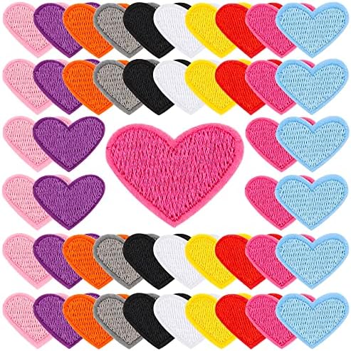 LUCLEAG 100 יח 'של יום האהבה טלאים רקומים בצורת לב, ברזל לב על טלאים אוהבים טלאים רקומים לנשים בנות, טלאי
