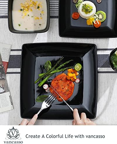 ארוחת ערב מרובעת של וונקאסו סטונר סט ארוחות שנהב שחור לבן 16 חלקים מטבח מטבח שירות צלחת צלחת אוכל עם צלחות