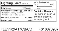 תאורה 78937 אנרגיה חכם 11-ואט 505-לומן 17 אור הנורה עם מנורת בסיס, 1-חבילה