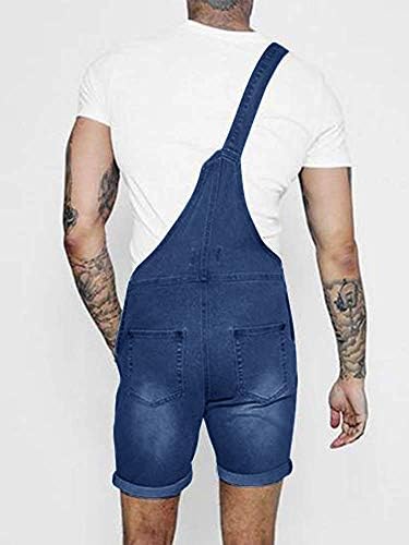 מכנסיים קצרים הכוללים סינר ג 'ינס לגברים מעל הברך מכנסיים קצרים הליכה סרבל ג' ינס בגזרה רגועה