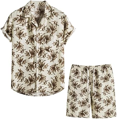 חליפות חוף 2 חלקים כפתור גברים במורד חליפות הוואי הדפס חולצה שרוול קצר ומכנסיים קצרים תלבושות חופשה מזדמנות