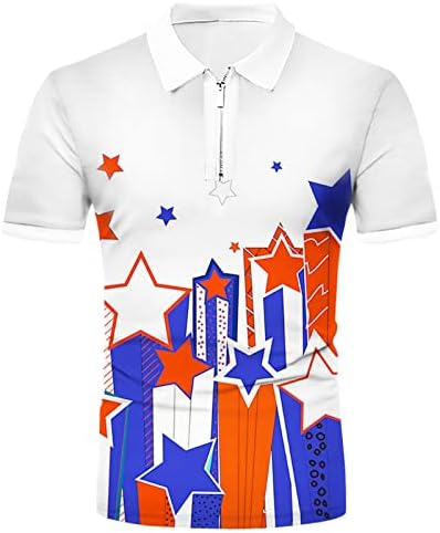 חולצות פולו של UBST Mens חולצות פולו קיץ שרוול קצר מככבים כוכבי הדפס גרפי 1/4 רוכסן למעלה חולצת גולף מזדמנת