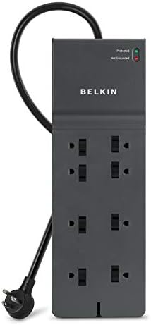 Belkin 6-Outlet Power Struce Surge מגן עם תקע סיבוב שטוח, כבל 6ft, לבן, 6 '& 8-Outlet Struck Protector