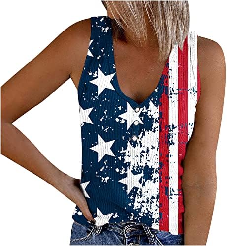 גופיית דגל אמריקאית לנשים 4 ביולי חולצות כפתור U Up v Partriotic Tanks Tank
