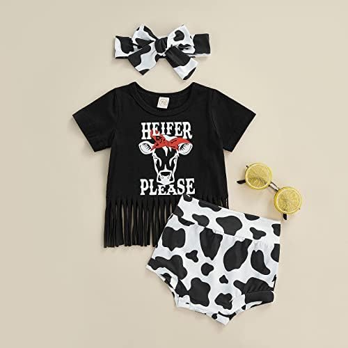 בגדי תינוקות מערביים הגדרת הדפס פרה שרוול קצר חולצות טופ חולצות תלבושת תלבושת תלבושת תלבושת 3