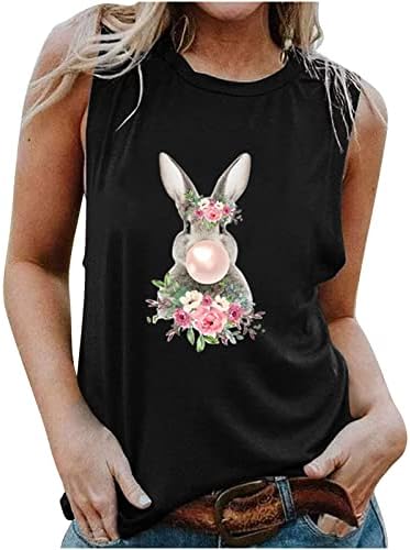 פסחא חולצה לנשים חמוד ארנב הדפסת אפוד בסוודרים אופנה מוצק גופייה נערות טיז שרוולים חולצה