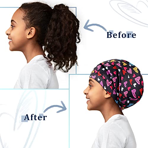 2 חתיכות מצנפת שיער מרופדת סאטן לילדים שינה כובע שינה סאטן סאטן ראש צעיף שיער מתולתל עם פס אלסטי רב צבעוני