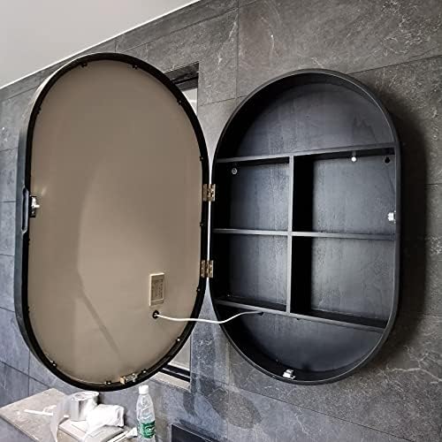 ארון מראות לד סגלגל במראה רזום, ארון קיר לאמבטיה בגודל 500 על 800 מ מ עם מראה, בקרת מגע חיישן, טמפרטורת