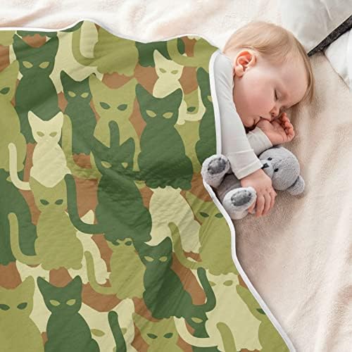 שמיכת חוטט יער הסוואת יער חתולים צבאיים שמיכת כותנה לתינוקות, קבלת שמיכה, שמיכה רכה קלה רכה לעריסה,