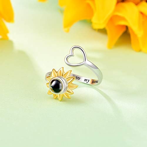 ג ' ינלו חמניות טבעת 925 כסף סטרלינג אני אוהב אותך 100 שפה לב טבעת אצבע אתה השמש שלי פרח טבעת עבור נשים נערות