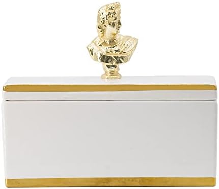 A ו- B Home 7.9 L מלבני לבן/זהב קרמיקה/אלומיניום מיכל קופסה מכסה עם ידית חזה, לאחסון מאורגן, עיצוב